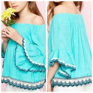Kids teal off shoulder top